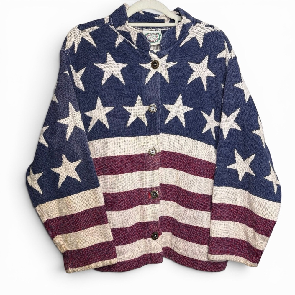 Sugar Street Weavers USA Stars Stripes Patriotic Sweater Tapestry 90's One Size